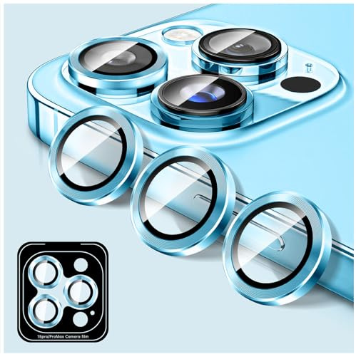Kucheed Proteggi Obiettivo Della Fotocamera Compatibile con per iPhone 15 Pro/15 Pro Max, Proteggi Schermo per Fotocamera in Vetro Temperato HD, Anelli Singoli in Metallo con Allineamento Automatico