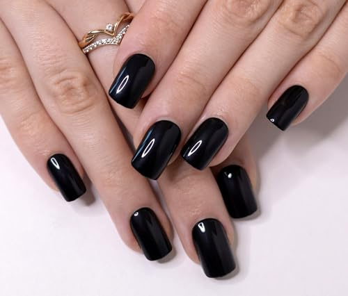 AiN Katy - schwarz glänzend - Flexy Gel - nagel zum selbst kleben 30 Stück - künstliche fingernägel press on selbstklebende nägel kurz kunstnägel selbstklebend selber