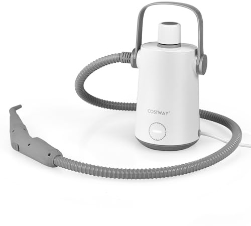 GYMAX Pulitore a Vapore Portatile 1000W con Pressione 3 Bar, Macchina a Vapore Multiuso per la Pulizia di Cucina Indumenti Pavimento Finestre, Inclusi 10 Accessori, Grigio/Verde (Grigio)