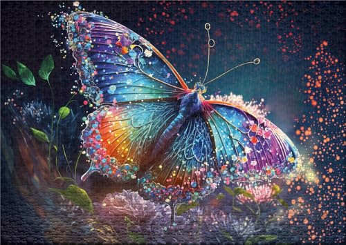 Puzzle 1000 Teile Morgentau - Schmetterling Fantasy Kunstmotiv | Filigraner Schmetterling mit schillernden Konturen und Eleganz - Puzzle-Qualität made in Germany - Ulmer Puzzleschmiede