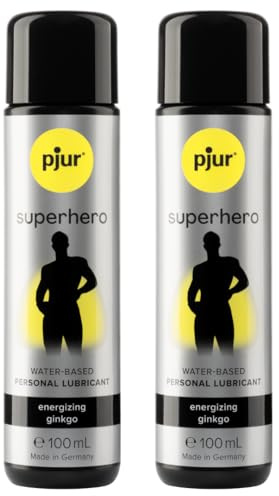 pjur superhero Energizing Glide - Gel lubrifiant stimulant au ginkgo - Fortifiant et stimulant - Pour les hommes qui en veulent plus (100ml) (Lot de 2)