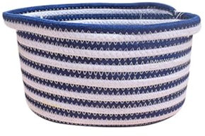 Wisafory Baumwollseil Aufbewahrungskorb mit Griff Streifen Geflochten Organizer Spielzeugkorb Mehrzweck Wäschekorb Flechtkorb Storage Basket für Regale Bad Kinder Weiß+Marine L(40 x 26 x 18cm)