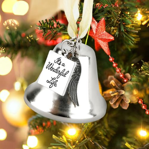 Campanas Navideñas, Aleación de Zinc Adorno Colgante de Campana con Dije de Alas de Ángel Decoraciones Navideñas con Cinta de Seda para Colgar en el Árbol y como Artículo de Fiesta