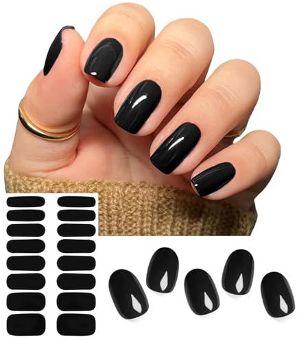Ruzister 16 Stück UV Härtende Selbstklebende Nagelfolien Schwarz Halbgehärtete Gel Nagelsticker Nagelfolien für Lampe Wraps Selbstklebende Gel Folien Nägel Set