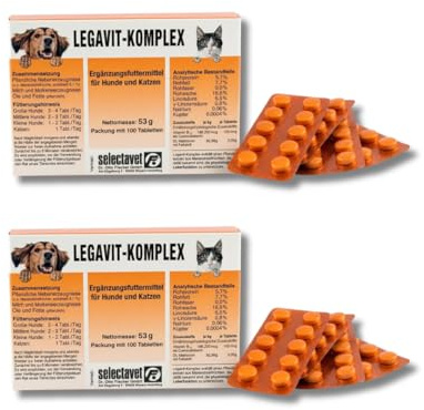 Selectavet LEGAVIT-KOMPLEX | Doppelpack | 2 x 100 Tabletten | Ergänzungsfuttermittel für Hunde und Katzen | Mit Mariendistel