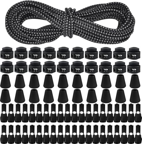 Elastische Gummischnur 10m X 3mm, Elastische Runde Schnur mit 40Pcs Reißverschluss Lock Cord, Elastische Gummiseil für Kordelzug Rucksack Bekleid Wäscheleinen Schnürsenkel