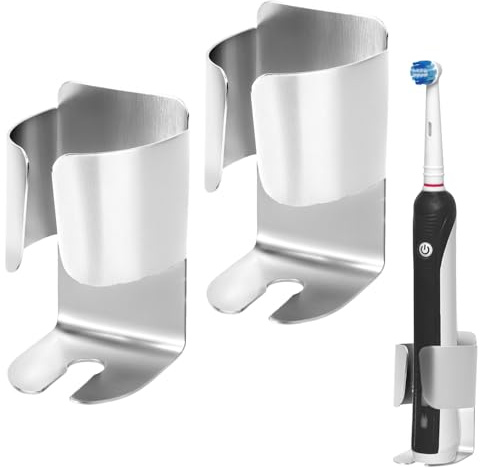 QWORK® 2 Pièces Support brosses à Dents électriques, Support pour brosses à Dents en Acier Inoxydable Autocollant 304, pour Salle de Bain