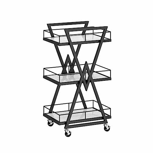 Moderner 3-stöckiger Barwagen mit Schönheitssalon-Design und Rädern, schwarzer Aufbewahrungsschrank für Likör, ideal für Zuhause und Esszimmer