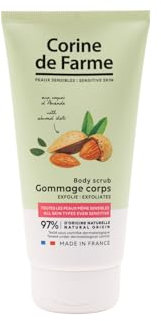 Corine de Farme, Gommage Corps aux Coques d'Amande 150ml - Exfoliant Doux pour Tous Types de Peau, Parfum Vanille et Jasmin, Texture Fondante, Effet Peau Neuve Immédiat