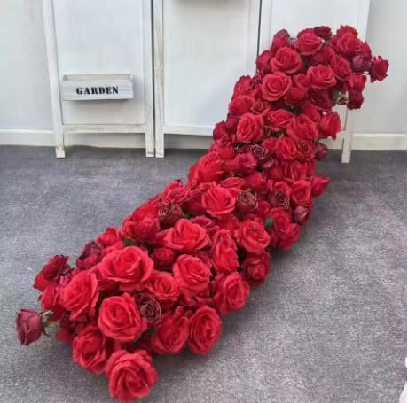 Multiple Colors Rose Hydrangea Green Plants Flower Row Runner Artificial Large Flower Ball Wedding Backdrop Decor Floral Wall Party Props (11,100 * 40cm)