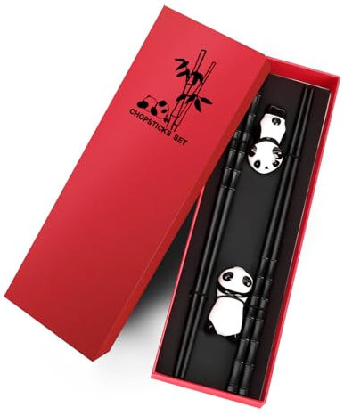 2 Paia Bacchette Cinesi Riutilizzabili, Bacchette Sushi con Porta Bacchette Panda in Ceramica, Lavabile in Lavastoviglie Set Regalo Cinese（24cm）