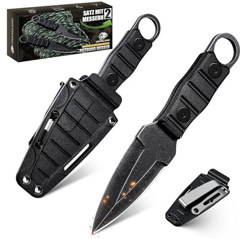 univinlions Messer Outdoor Klein Zweier-Pack Survival Messer Full Tang Jagdmesser Feststehende Klinge aus Edelstahl Bushcraft Messer mit Kydex Scheide Geschenk für Männer