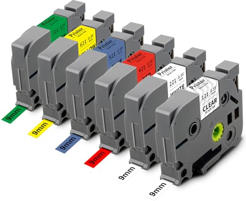 Pristar Kompatibel 9mm Schriftband als Ersatz für Brother TZe-121 TZe-221 TZe-421 TZe-521 TZe-621 TZe-721 für PT-H107B PT-H105 PT-H101 PT-H100 PT-P710BT E500 PT-H101TB PT-E110 E100 E300 PT-D400 D210VP