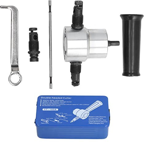 Double Head Sheet Metal Nibbler Cutter High Hardness Multifunctional Drill Attachment Metal Nibbler Tool Kit for Automotive Repair and Sheet Metal Production Aluminum Alloy