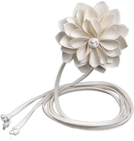 Blausky Boho Gürtel Damen,Dünner Taillengürtel Vintage Kleid Gürtel mit Groß Blume Hüftgürtel aus PU-Leder Verstellbarer Taillenkette Blumengürtel für Festival Party Hochzeit 210cm,Beige