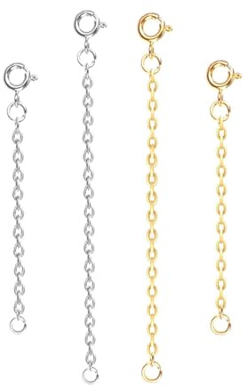 Rallonges Chaînes, 4 PCS Chaîne d'extension en Argent Sterling 925 pour Femme de Chaîne en Argent Sterling Rallonge Collier pour Allonger Colliers et Bracelets pour Fabrication de Bijoux