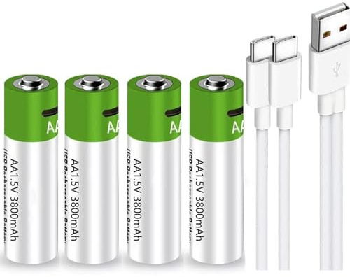 Rechargeable AA Batteries 1.5V USB Lithium ion Rechargeable AA Battery with USB Type C Charging Cable, High Capacity Fast Charge, 1000 Cycles Constant Output, Over-Charge Protection (1, AA 3800mAh)