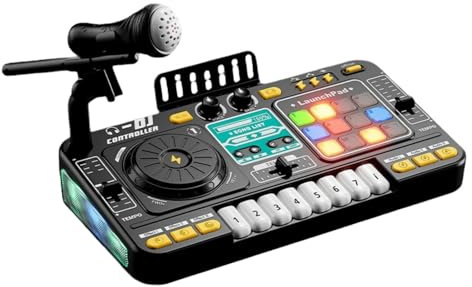 Equipo electrónico para niños con micrófonos de karaoke, efectos de música integrados y batería recargable portátil para niños Dj Mixer