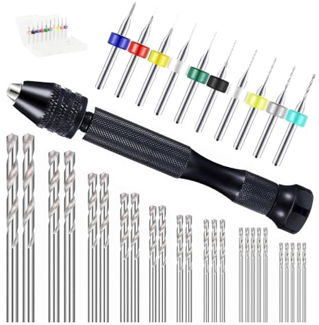 GIONAR Lot de 36 mini forets manuels avec micro forets hélicoïdaux de 0,5 à 3 mm et foret PCB 0,1 à 1 mm pour travaux manuels, bijoux, travail du bois et PCB perçage