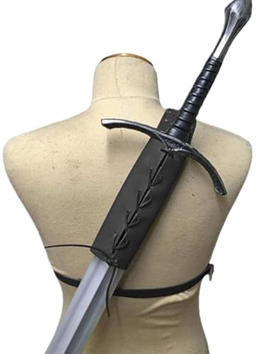 Lianxiaoou Renaissance Schulter Rücken Schwert Frosch, Mittelalterliche Retro PU Leder Crossbody Scheide Scheide, Männer LARP Krieger Rüstung Cosplay Kostüm, Fecht Requisite,Schwarz