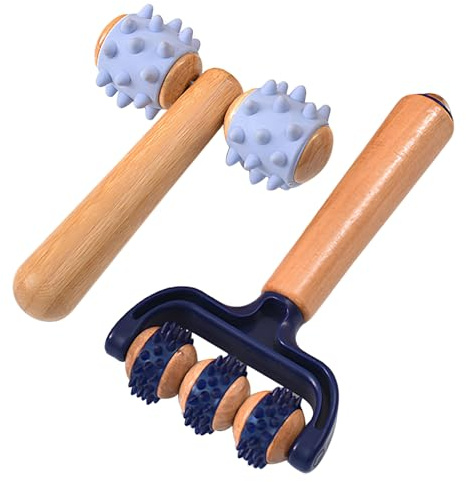 Massageroller mit Griff,2 Stück Massage Roller mit Igelball Massageball Selbstmassagerolle Massagegerät Fascia Ball für Schultern RüCken Beine Füße Arme Muskelschmerzen