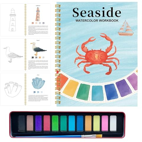 Cahiers d'Aquarelle,Fournitures d'Artisanat 12 Couleurs avec Peintures | Kit de Peinture Aquarelle avec Pinceau,Pour Débutants Garçons Filles Maison Salle de Classe Journaux de Voyage