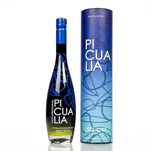 PICUALIA | Aceite de Oliva Virgen Extra Variedad Picual | Botella de vidrio tintada y serigrafiada de 500 ml con Estuche| Productos Gourmet | Ideal para regalo