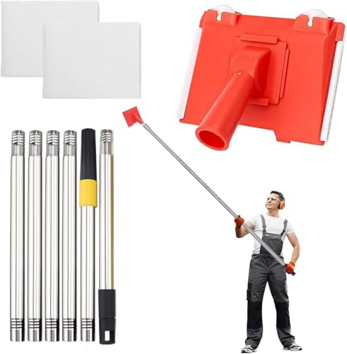 Paint Edger Tool with Extension Pole, Cutting in Tools for Painting Set Adjustable Edge Painting Flat Edging Tools Paint Pads for Achieve Flawless Edges Walls, Ceilings, Corners(with 2 Pads)