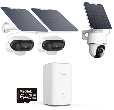 Reolink Argus 4 Pro Solar Überwachungskamera Aussen Akku, 4K ColorX-Nachtsicht, 180°-Weitwinkel, Wi-Fi 6, 8MP Kabellose IP Kamera mit Home Hub,Home Hub+2×Argus 4 pro+Argus PT Ultra