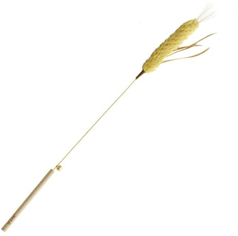 Ijksbehjf Palo de fibra natural con remolque y mango de aleación para jugar interactivamente, juguete de ganado de peaje de paja