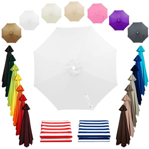 Sonnenschirm Ersatzbezug 8 Streben, UV-Schutz und Regenschutz, Robuster Polyester Bezug, 2m, 2.7m, 3.0m, 4.0m Ersatzbezug für Terrasse, Garten, Balkon, Strand, Poolbereich(Pure white,3.5m/11.5ft)