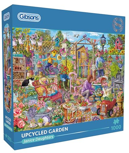 Gibsons Upcycled Garden 1000 Piece Jigsaw Puzzle for Adults – Colourful Garden Inspiration Scene by Janice Daughters – Sustainable Premium Puzzle Made in UK/EU - Great Gift