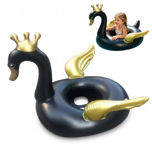 NIFTYY Inflatable Swan Swimming Float for Toddlers 1-6 Years Old, Kids Water Floatie for Pool, Beach, Bathtub, Summer Pool Party Supplies (black)