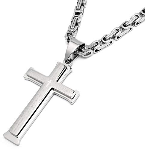 Schmuck-Checker Halskette mit Kreuz Anhänger aus 316L Edelstahl in Silber Gold Schwarz Blau Königskette Herrenschmuck Herrengeschenk Männer