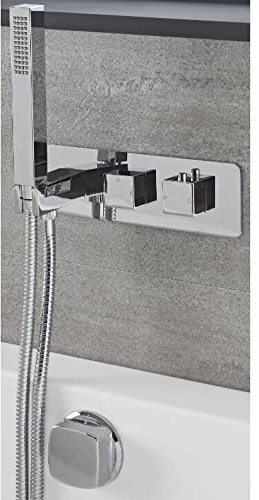 MILANO Thermostatic Mixer Valve Hand Shower Overflow Bath Filler Tap Chrome