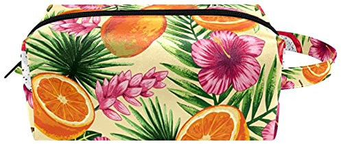 Trousse de toilette à suspendre, motif fleur tropicale, fruit de dragon, orange, résistant à l'eau, trousse de toilette de voyage pour femme, homme, fille, enfant, petite pochette portable en cuir