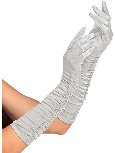 W WIDMANN MILANO Party Fashion - Geraffte Satin-Handschuhe | Länge 44 cm, mit Elasthan, elegantes Kostüm-Accessoire für Damen, 20er Jahre und Karneval