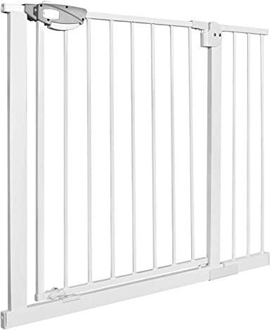 XMTECH Türschutzgitter Ohne Bohren Treppengitter für Kinder 95-105cm breit，Auto-Close Baby Türgitter Treppen Absperrgitter mit Druckbefestigung,Safety Gate,180° Zweiwegeöffnung Weiß