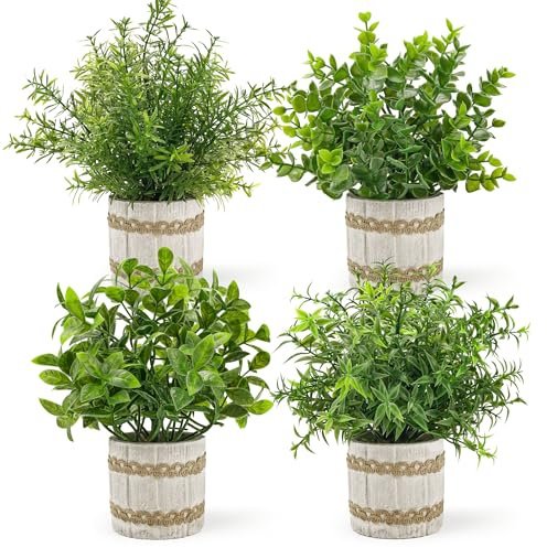 Der Rose Paquete de 4 pequeñas Plantas Artificiales para Interiores, para el hogar, Oficina, Granja, decoración de Baño, Dormitorio, Cocina, Escritorio