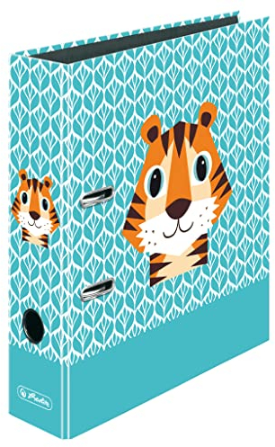 herlitz Ordner maX.file, A4, 8cm Rückenbreite, Türkis, Motiv: Cute Animals Tiger, 1 Stück