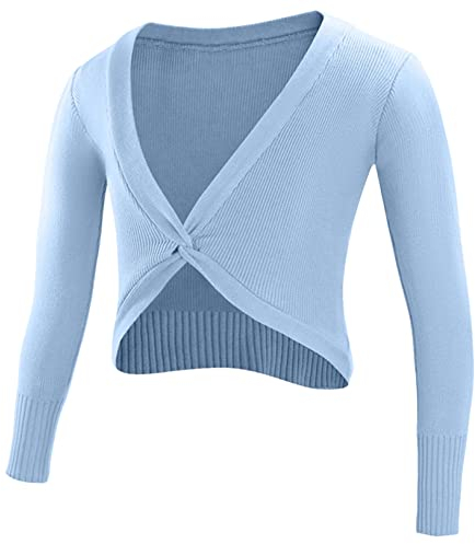 Freebily Kinder Mädchen Ballettjacke Classic Ballett Bolero Cape Ballett Tanz Wickeljacke Strickjacke Ballettkleidung Top Schulterjacke Hellblau C 122-128/7-8 Jahre