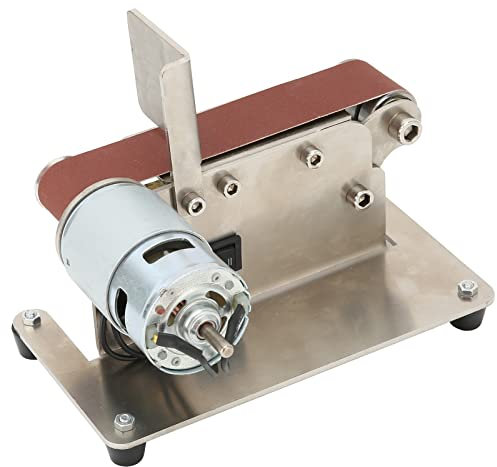 Mini Levigatrice a Nastro Levigatrice,110‑240V Levigatrice Elettrica Lucidatura Affilabordi Fai Fresa Lucidatura Multifunzione Smerigliatrice Tavolo per Metallo Legno Velocità(EU Plug 775-100 W)