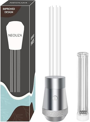NEOUZA Kaffe WDT distributionsverktygstillbehör, aluminiumhandtag inbyggd magnetdesign, 0,4 mm 8 rostfria nålar, espressopulveromrörare (silver)