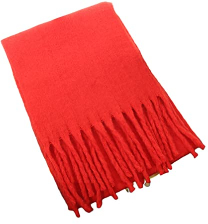 HGJH Schal Damen,Winterschals Rot Weicher Warmer Schal Dicke Decke Dicke Zöpfe Quaste Kaschmir-Gefühl Schal Lang Groß Winterschal Trendige Stola-Schals Für Frauen Mädchen