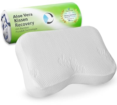 Nackenstützkissen Recovery mit pflegendem Aloe Vera Kissen-Bezug | HWS-Kopfkissen für aktive Hautpflege | Ergonomischer Visco-Schaum mit Bambus-Aktivkohle | Ideal für Allergiker | Gratis Reisetasche