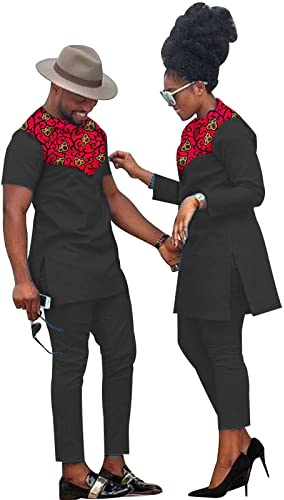 stdpcxz Vêtements De Couple Africain Tenues De Survêtement Ensemble De Chemises Longues Et De Pantalons Dashiki Traditionnel Imprimé Ensemble De Vêtements Pour Mariage 2,XL