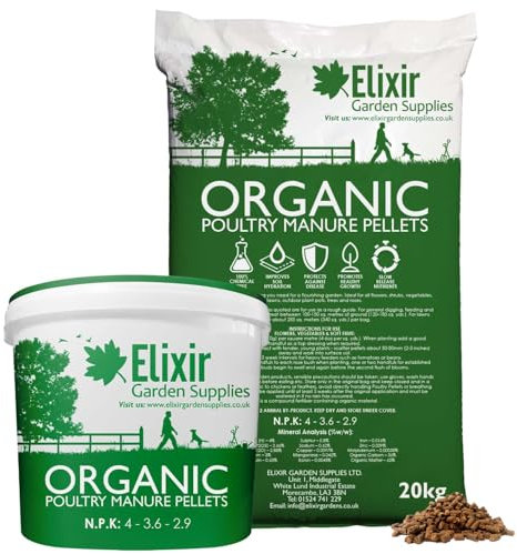 Elixir Gardens Poultry Chicken Pellets Manure For Garden Organic Farmyard Fertiliser Pelleted For Slow Release | Easy To Use No Mess | 1kg Tub | Treats up to 25sqm