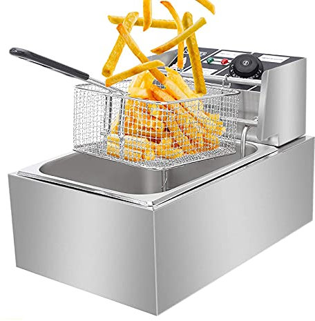 CHEMYO Friteuse électrique de 8 litres, friteuse Profonde, friteuse électrique de Bureau avec Panier et Couvercle, friteuse Professionnelle en Acier Inoxydable, adaptée à Un Usage Commercial et dom