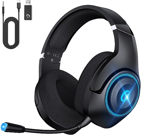 KAPEYDESI Wireless Gaming Headset, Wireless Headset für PS5 PS4 PC, Kabellos Gaming Kopfhörer mit Mikrofon, 3D-Stereo Surround, Bluetooth 5.2, 3,5 mm Adapterkabel für Xbox Series Gamer (Schwarz Blau)