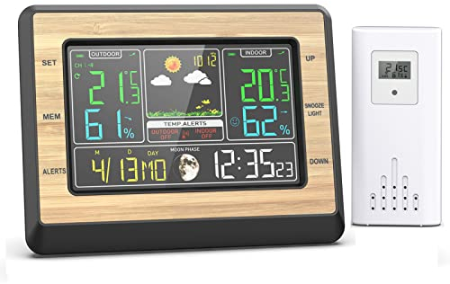 Kavolet Wetterstation kabelloser mit Außensensor, Innen- und Außenthermometer Hygrometer, Digitale Uhr, 6-Zoll-Farbbildschirm, Temperatur, Luftfeuchtigkeit, Uhrzeit, Datum, Mondphasenanzeige